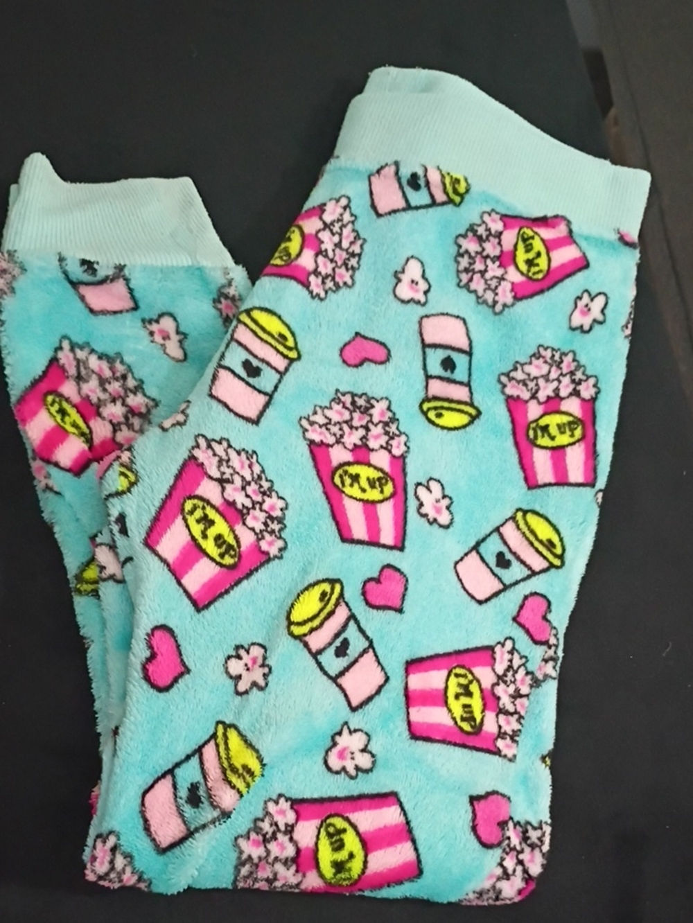 wonder nation Aqua Plush One-Piece Footie with Pink Popcorn & Yellow Cups